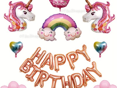 Bộ trang trí sinh nhật cầu vồng 2 ngựa Pony SN-BTT-03