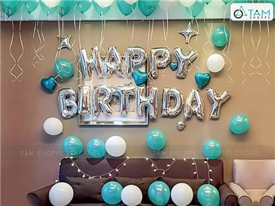  Set trang trí sinh nhật HPBD tông Xanh ngọc - Trắng SSN-BDTS-011