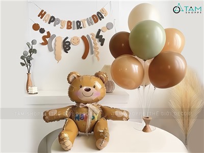 Set trang trí sinh nhật gấu nâu to trụ xoè SSN-BDTS-003