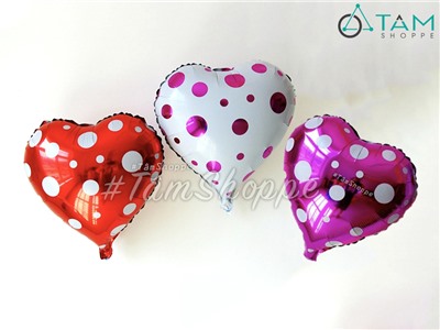  Bong bóng kiếng trái tim chấm bi 35cm BBK-TIM-01