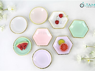 Đĩa giấy trang trí tiệc màu pastel lục giác và tròn (Set 8 cái) DG-06