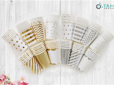 Ly giấy trang trí tiệc ép kim họa tiết sang trọng (Set 8 cái) LGIAY-01