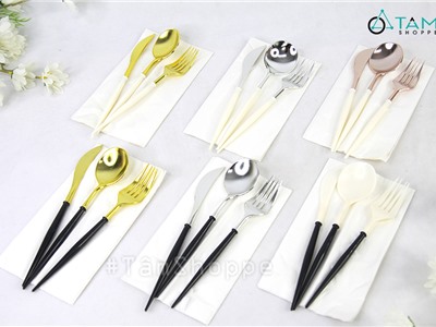 Set 03 món dao muỗng nĩa nhựa xi ánh kim dùng một lần DMN-03