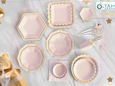 Set đồ giấy trang trí tiệc tông màu Hồng nhạt SETDG-04