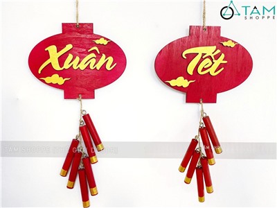 Dây treo Tết lồng đèn pháo gỗ chữ Tết - Xuân [Thủ công - Kĩ đẹp] DTR-TET-05