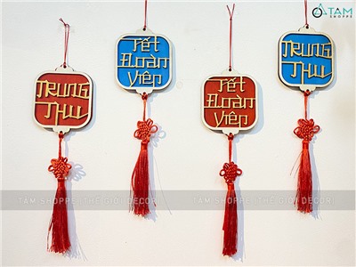 Dây treo Trung thu - Tết đoàn viên gỗ vuông cát tường DTR-TTT-01