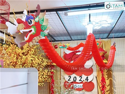 Lồng đèn con Rồng đỏ nilon đầu giấy dài 3m-5m [Lắp ghép - dày đẹp] LDEN-NILON-03