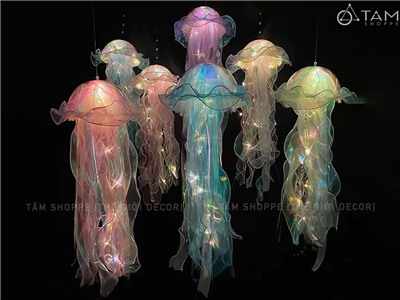 Lồng đèn con sứa phát sáng đèn Led [Nhiều tua - 5 màu chọn] LDEN-NHUA-02