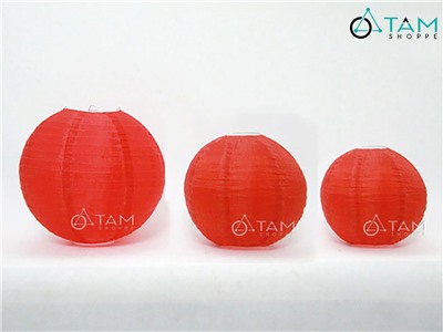 Lồng đèn vải đỏ tròn trơn nhiều cỡ [Loại đẹp - Khung sắt] LDEN-VAI-02