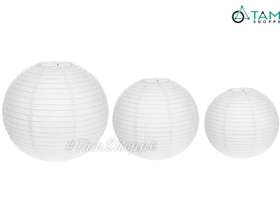 [Loại đẹp - Khung sắt] Lồng đèn vải trắng tròn trơn nhiều cỡ LDEN-VAI-06