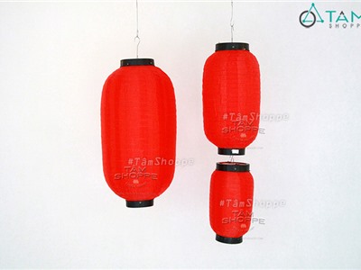 Lồng đèn dài vải đỏ trơn kiểu Nhật nhiều cỡ [Loại đẹp - Khung sắt] LDEN-VAI-04