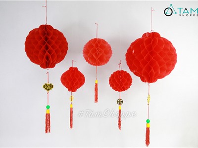 Lồng đèn tổ ong nilon đỏ loại dày đẹp nhiều lỗ LDNL-01