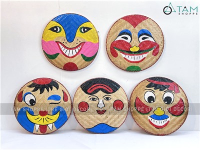 Mẹt tre vẽ dân gian hình mặt cười ĐK35cm [Nét vẽ chuẩn - Nhiều kiểu chọn] METTRE-01