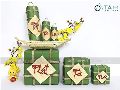 Mô hình bánh chưng bánh tét mộc Vintage [Thủ công - Ngẫu nhiên chữ] CHUNGTET-02