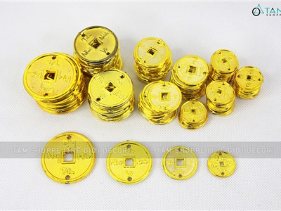 Mô hình đồng tiền vàng nhựa trang trí Tết nhiều cỡ PKHM-27