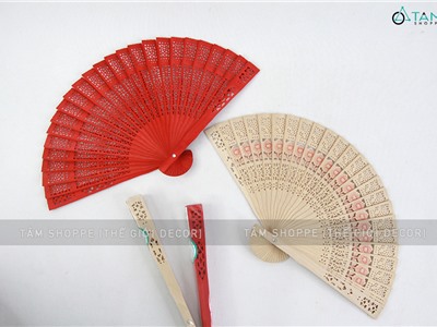 Quạt gỗ xếp cổ trang họa tiết đẹp R33cm DDTI-QUAT-01