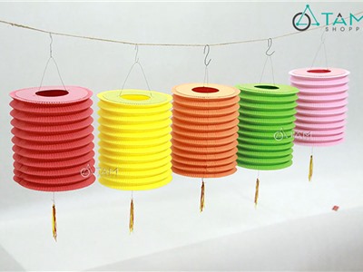 Set 02 lồng đèn giấy con sâu ĐK16cm màu trơn (tặng que cầm) LDEN-GIAY-01