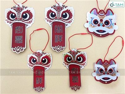 Set 06 đầu lân giấy ép kim kèm dây treo DTR-TET-03
