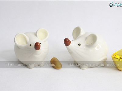  Tượng chuột gốm trắng tai to TCV-CHUOT-03