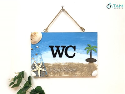 Bảng WC treo cửa bãi biển cây dừa BTCK-WC-01