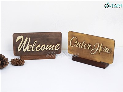 Bảng Welcome - Order Here gỗ để bàn màu Rustic BANGTEN-01