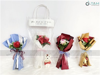 Bó 1-3 bông hồng sáp có lá kiểu hoa cưới [Tặng Sticker - Gói đẹp] HOASAP-06
