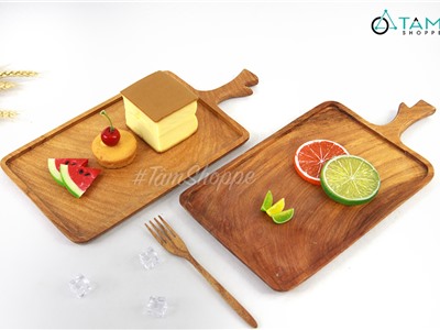 Dĩa gỗ chữ nhật phay lõm tay cầm nhánh cây DDNB-DIA-02