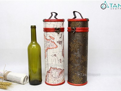 Hộp gỗ đựng rượu vang loại 1 chai trụ tròn thẳng cổ điển Vintage HDRV-01