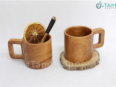 Ly cốc gỗ nguyên khối quai vuông LGO-01