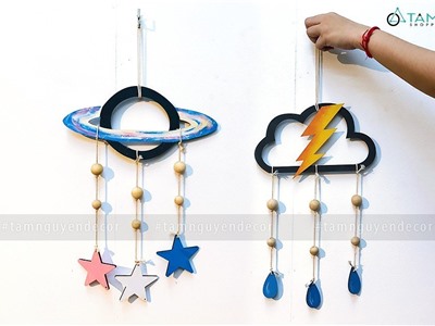 Mô hình treo hình đám mây hành tinh gỗ sơn màu Gradient MHTR-MAY-01