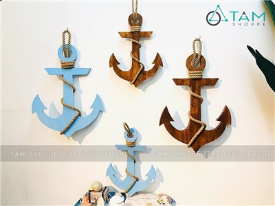 Mỏ neo trang trí cỡ lớn bằng gỗ quấn dây thừng đơn giản MONEO-01