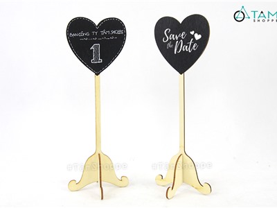 Standee bảng đen viết phấn để bàn trái tim chân sóng [Tháo lắp - cao 20cm] BANGDEN-14