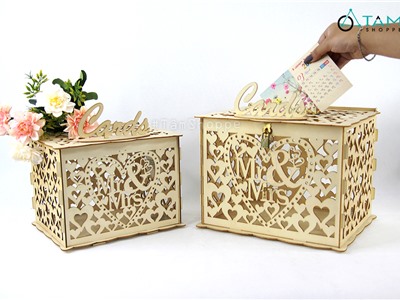 Thùng đựng tiền đám cưới gỗ lắp rắp MR & MRS trang trí cưới TTC-01