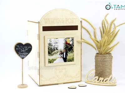 Thùng thư đựng tiền đám cưới gỗ lắp ráp trang trí cưới TTC-02