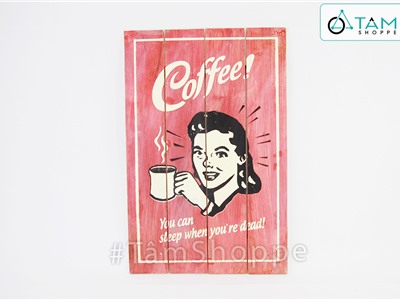 Tranh gỗ vẽ tay Vintage cô gái Coffee TRG-29