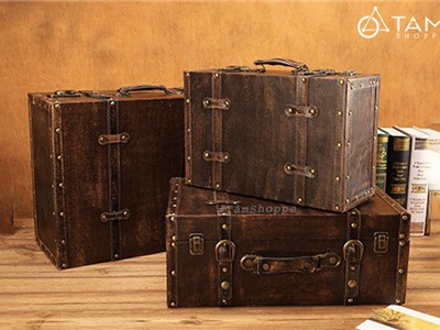 Vali cổ điển bọc da Vintage đinh tán cạnh vuông VL-21