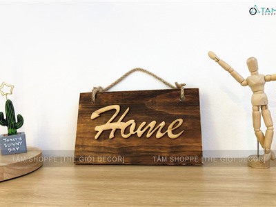 Bảng gỗ chữ Home treo tường phong cách Rustic 20x12cm BDTC-10
