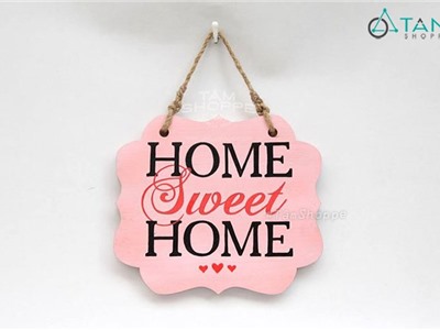 Bảng gỗ treo HOME SWEET HOME  màu Hồng