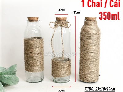 Chai thủy tinh quấn dây thừng trụ tròn cao 19cm [3 kiểu chọn - Kèm nút] CHAILO-HM-02