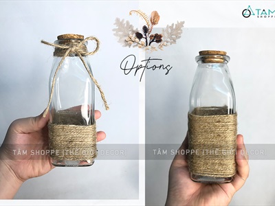 Chai thủy tinh quấn dây thừng trụ vuông cao 16cm [3 kiểu chọn - Kèm nút] CHAILO-HM-03