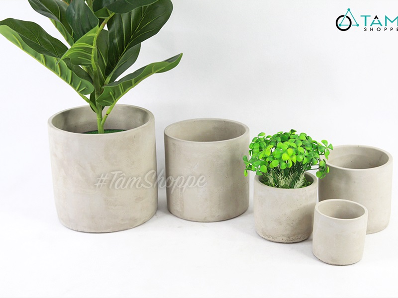 Chậu trồng cây xi măng trụ tròn màu tự nhiên nhiều cỡ CHAUTRONGCAY-02