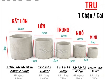 Chậu trồng cây xi măng trụ tròn màu tự nhiên nhiều cỡ CHAUTRONGCAY-02