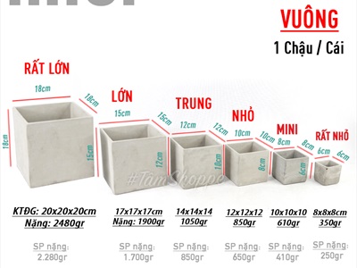 Chậu trồng cây xi măng vuông màu tự nhiên nhiều cỡ CHAUTRONGCAY-01
