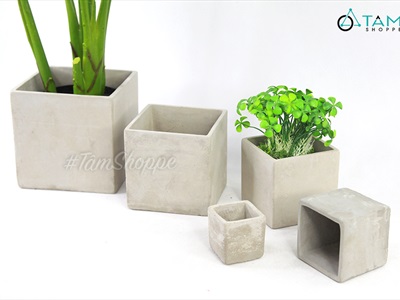 Chậu trồng cây xi măng vuông màu tự nhiên nhiều cỡ CHAUTRONGCAY-01