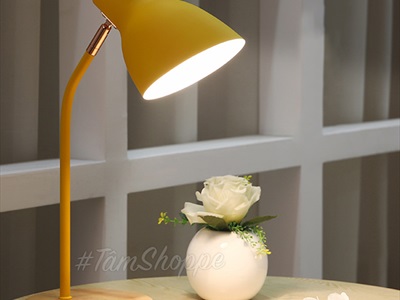 Đèn bàn học đế gỗ chụp phễu 5 màu Pastel Nordic Style DENBAN-02