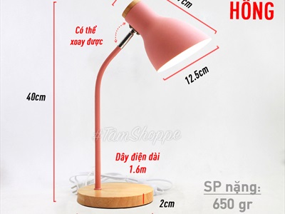 Đèn bàn học đế gỗ chụp phễu 5 màu Pastel Nordic Style DENBAN-02