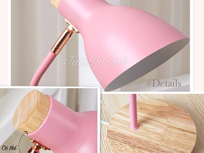 Đèn bàn học đế gỗ chụp phễu 5 màu Pastel Nordic Style DENBAN-02