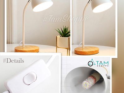 Đèn bàn học đế gỗ chụp phễu 5 màu Pastel Nordic Style DENBAN-02