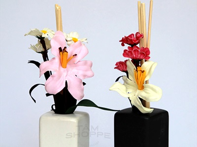 Bộ tinh dầu tự khuếch tán gốm vuông họa tiết caro 50ml
