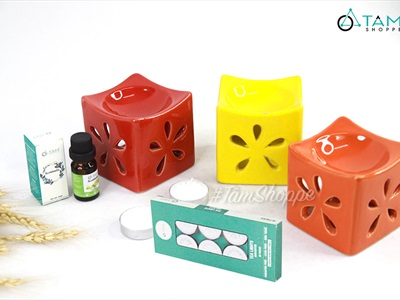 Combo: 01 đèn đốt nến + 01 vỉ nến 10 viên 4h + 01 tinh dầu 10ml (được chọn mùi) DDTD-COMBO-01